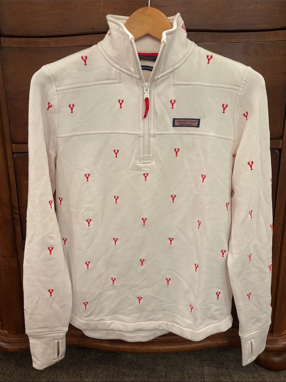 Vineyard Vines White Quarter-Zip Pullover with Red Lobster Embroidery